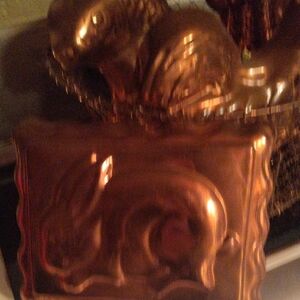 Vintage Copper Rabbit Rooster Lobster Fish Molds Vintage